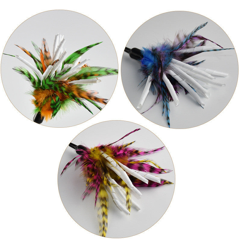 KFX-5167677 Cat Feather Spiral Stick with Paper Wool for Playtime Fun