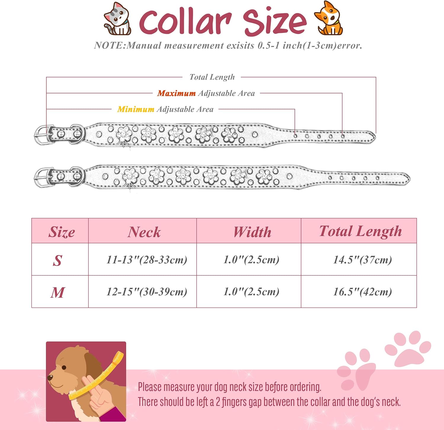 KFX-5168317 Rhinestone Flower Pattern PU Leather Dog Collar for Small and Medium Pets