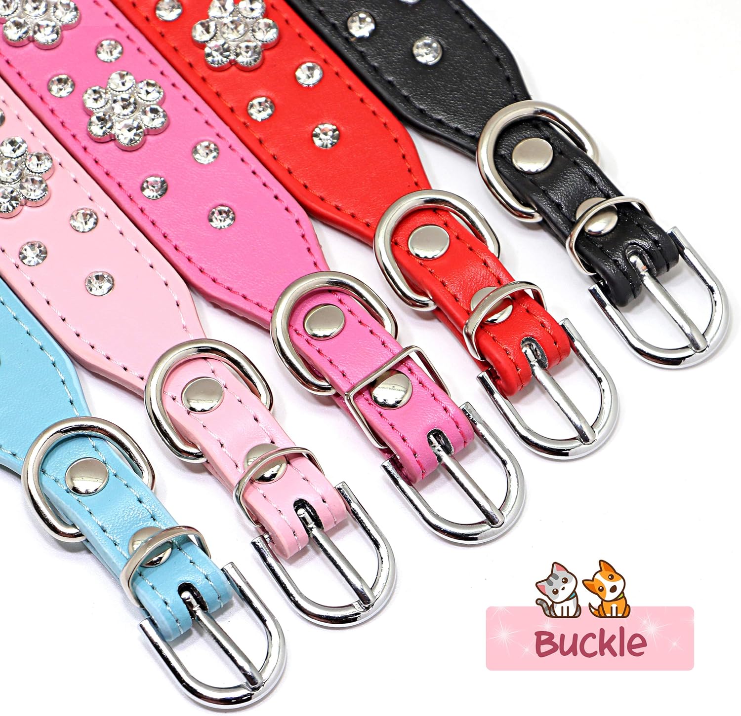 KFX-5168317 Rhinestone Flower Pattern PU Leather Dog Collar for Small and Medium Pets