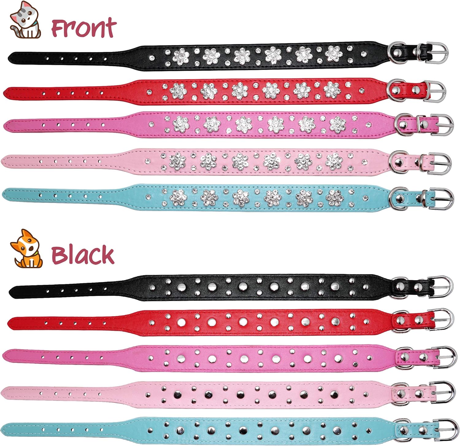 KFX-5168317 Rhinestone Flower Pattern PU Leather Dog Collar for Small and Medium Pets