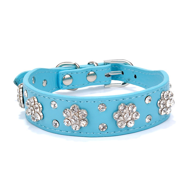 KFX-5168317 Rhinestone Flower Pattern PU Leather Dog Collar for Small and Medium Pets