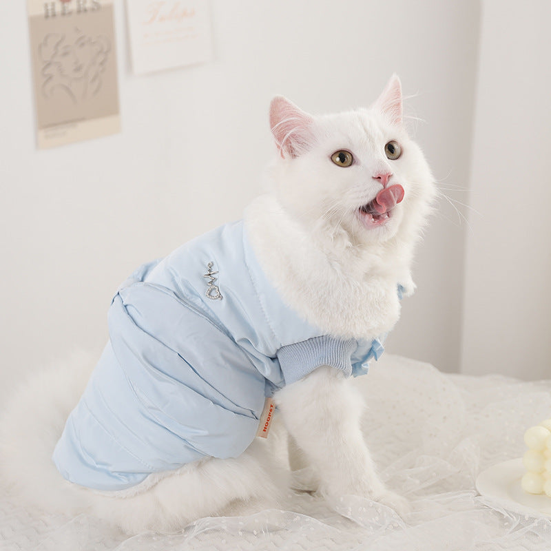 KFX-5169213 Soft Velvet Princess Cat Flannel Outfit in Blue for Pets