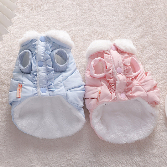 KFX-5169213 Soft Velvet Princess Cat Flannel Outfit in Blue for Pets