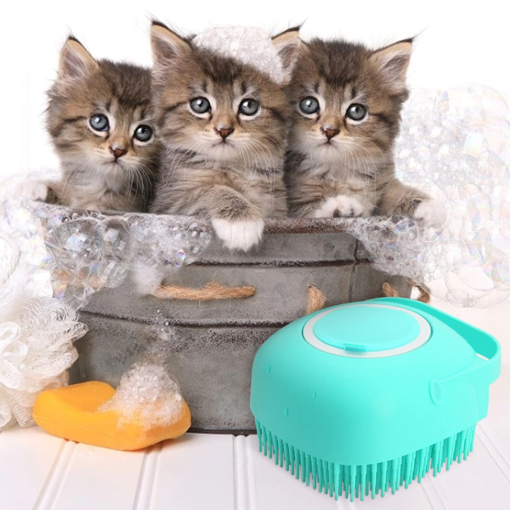 KFX-5170109 Silicone Dog Shampoo Massager Brush for Gentle Cleansing and Massage - Compact Shower Scrubber for Short Hair Pets