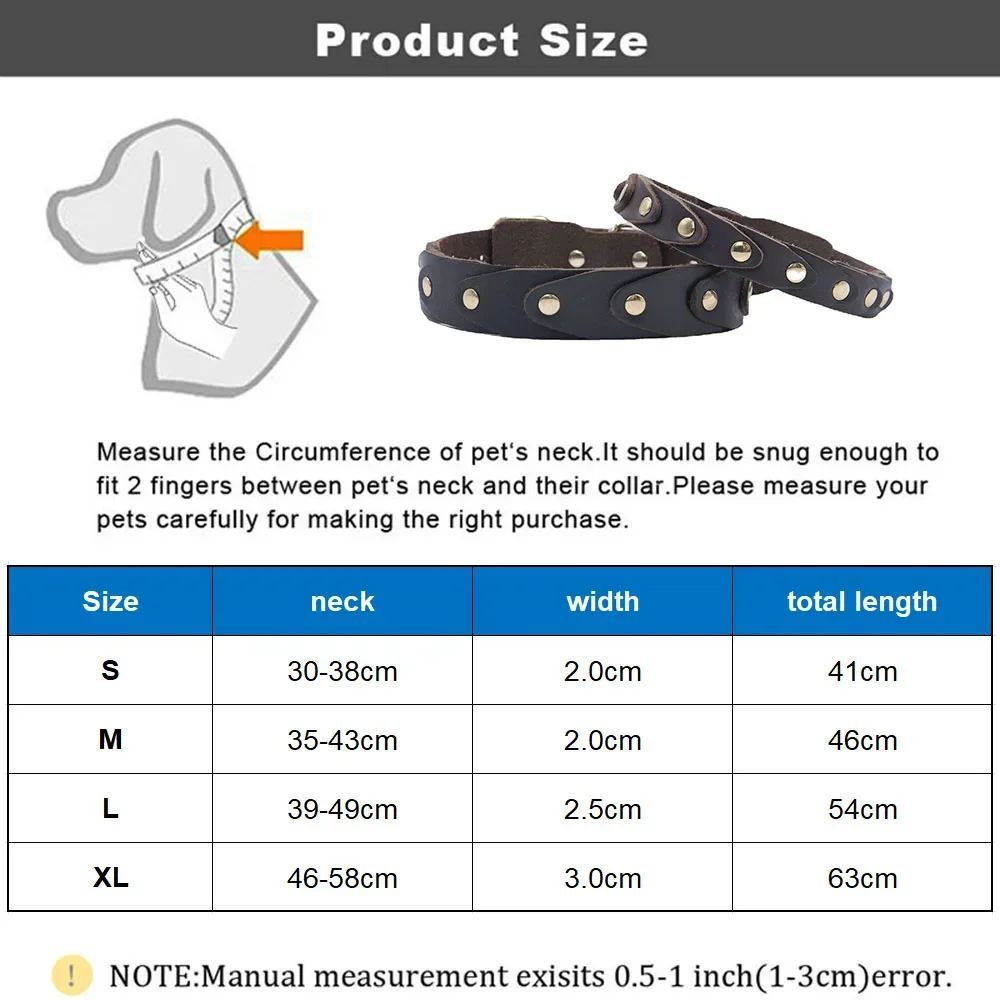 KFX-5174589 Genuine Leather Dog Collar with Durable Buckle for French Bulldogs, Schnauzers, and Other Breeds