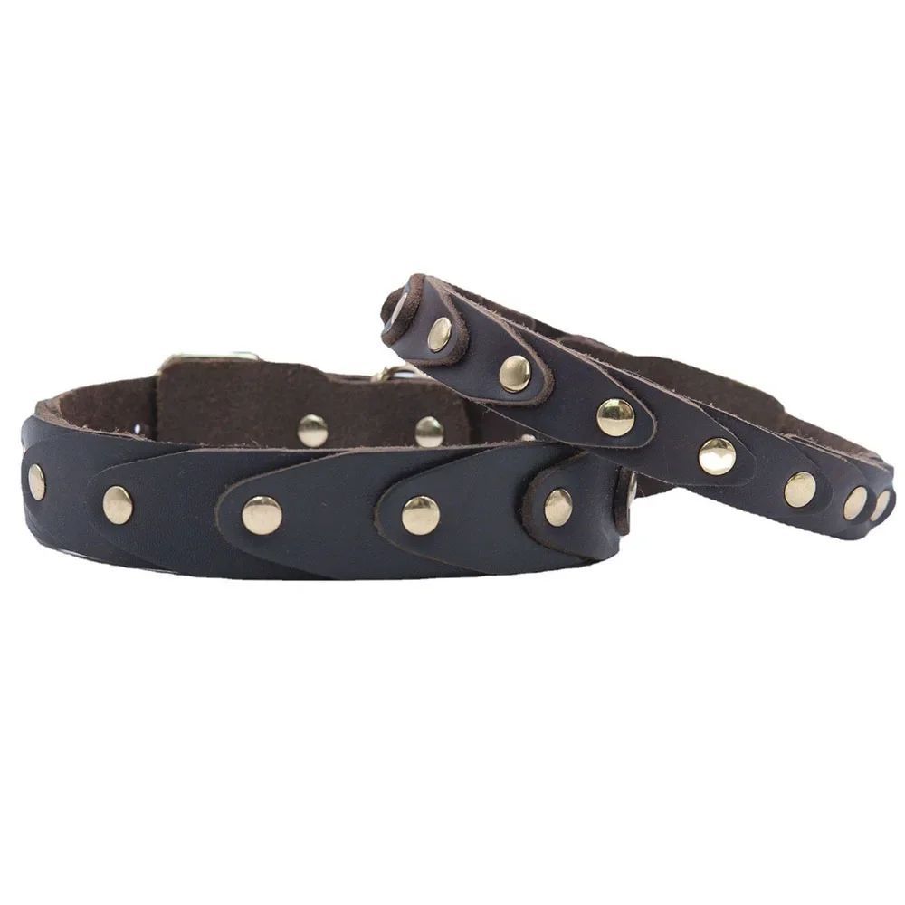 KFX-5174589 Genuine Leather Dog Collar with Durable Buckle for French Bulldogs, Schnauzers, and Other Breeds