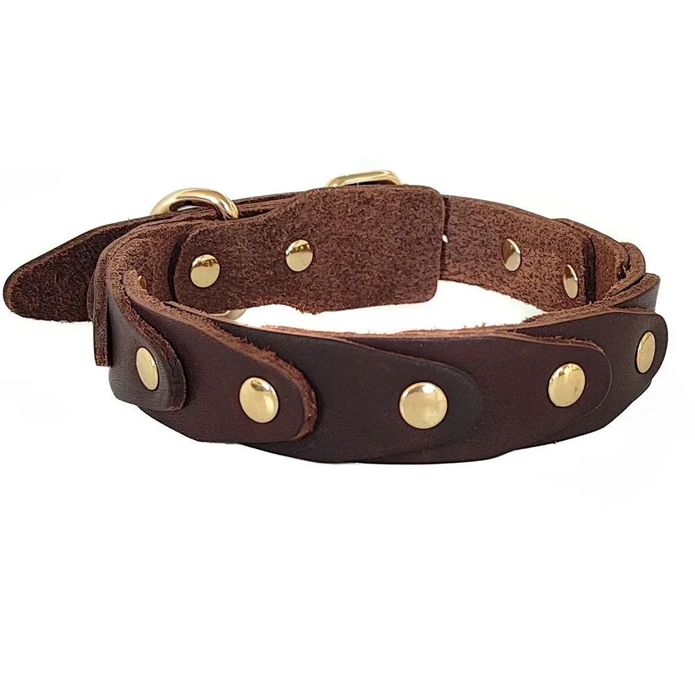 KFX-5174589 Genuine Leather Dog Collar with Durable Buckle for French Bulldogs, Schnauzers, and Other Breeds