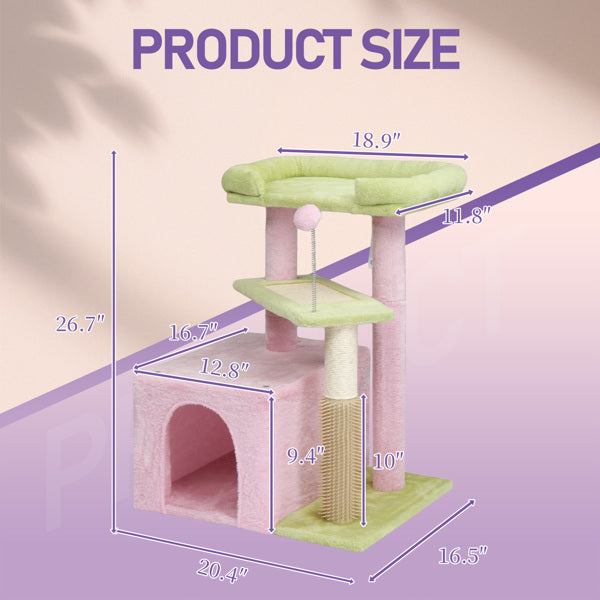 KFX-5175869 Multi-Level Cat Tree with Cozy Condo, Scratching Post, and Soft Perch in Pink and Green