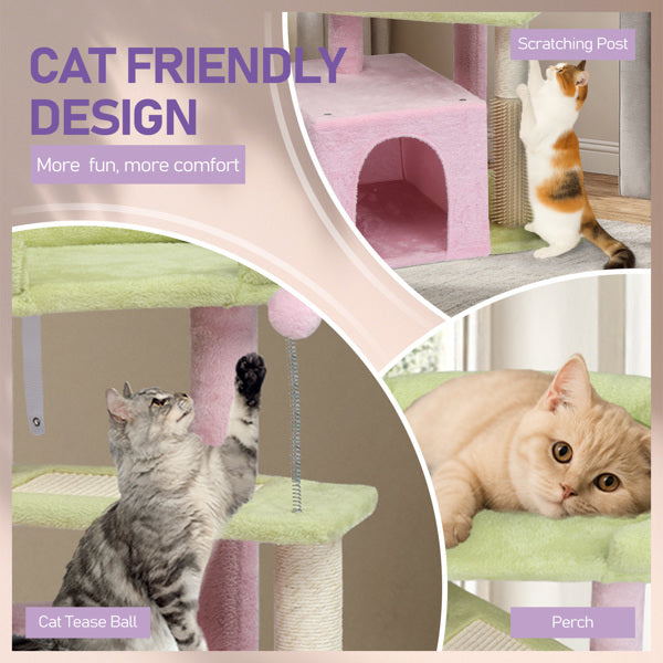 KFX-5175869 Multi-Level Cat Tree with Cozy Condo, Scratching Post, and Soft Perch in Pink and Green