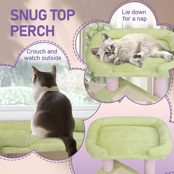 KFX-5175869 Multi-Level Cat Tree with Cozy Condo, Scratching Post, and Soft Perch in Pink and Green