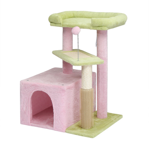KFX-5175869 Multi-Level Cat Tree with Cozy Condo, Scratching Post, and Soft Perch in Pink and Green