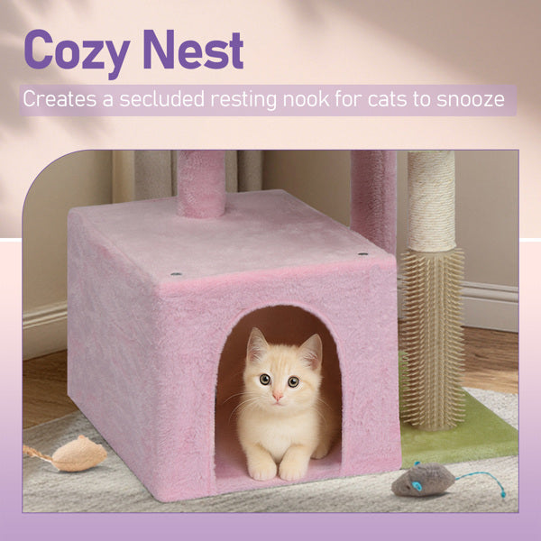 KFX-5175869 Multi-Level Cat Tree with Cozy Condo, Scratching Post, and Soft Perch in Pink and Green
