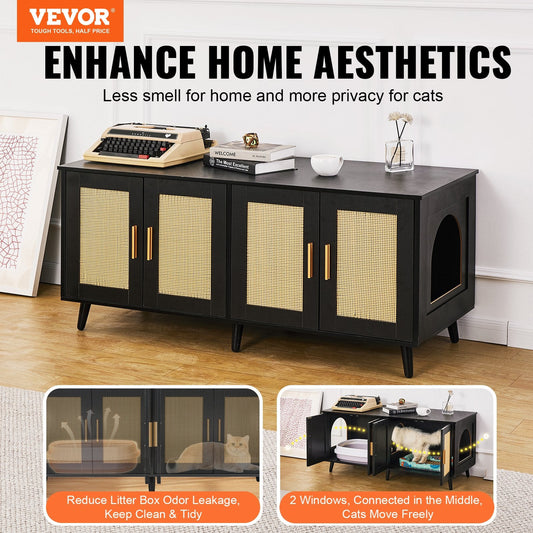 KFX-5176253 Wooden Cat Litter Box Enclosure with Hidden Design and Spacious Access, Black