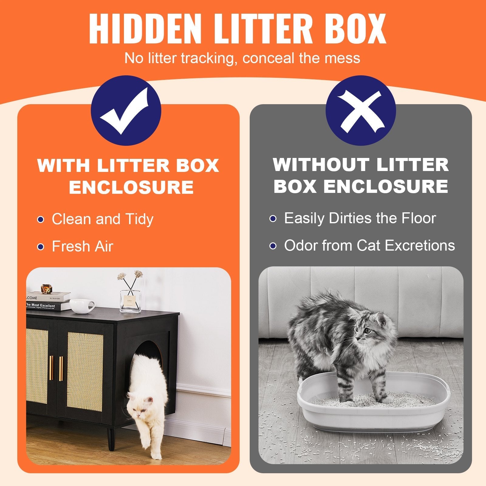 KFX-5176253 Wooden Cat Litter Box Enclosure with Hidden Design and Spacious Access, Black