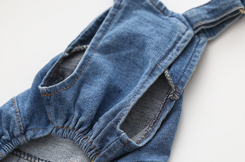 KFX-5178173 Denim Blue Comfortable Stretch Overalls with Pet Suspenders in Sizes S to XXL