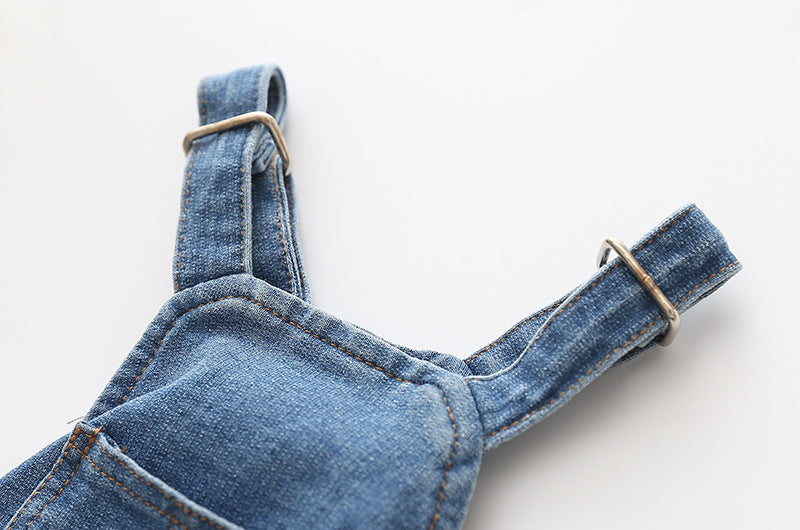 KFX-5178173 Denim Blue Comfortable Stretch Overalls with Pet Suspenders in Sizes S to XXL