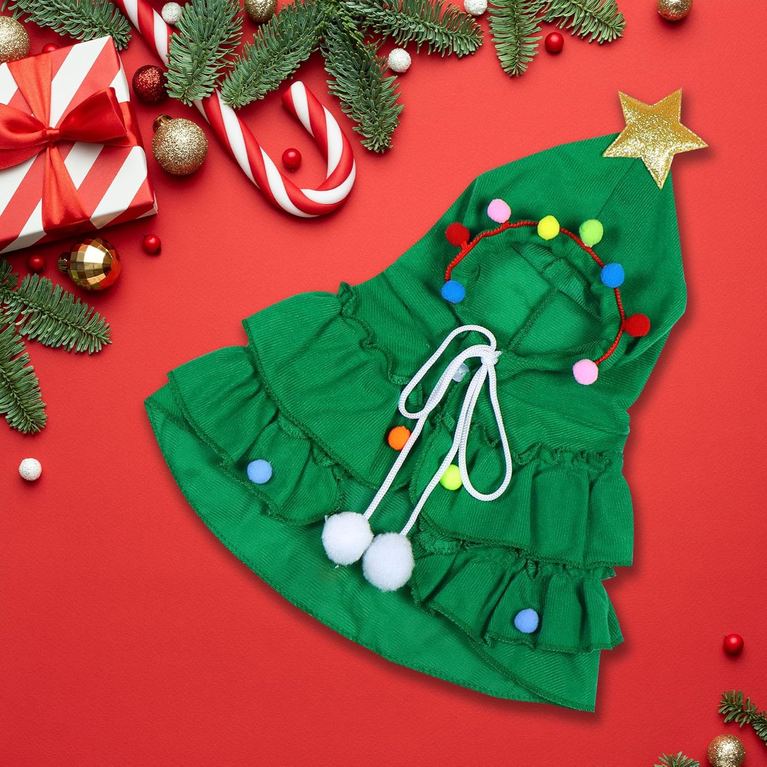 KFX-5179965 Festive Cat Christmas Costume with Tree Design and Star Ornament for Cats and Kittens
