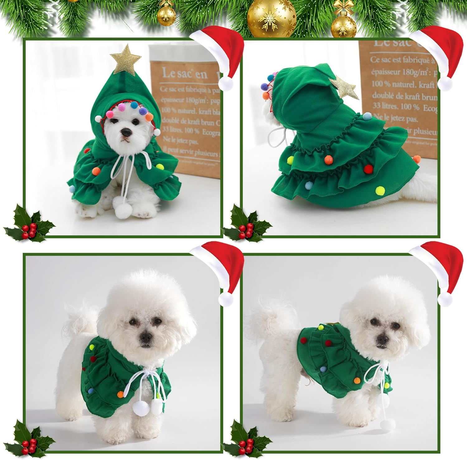 KFX-5179965 Festive Cat Christmas Costume with Tree Design and Star Ornament for Cats and Kittens