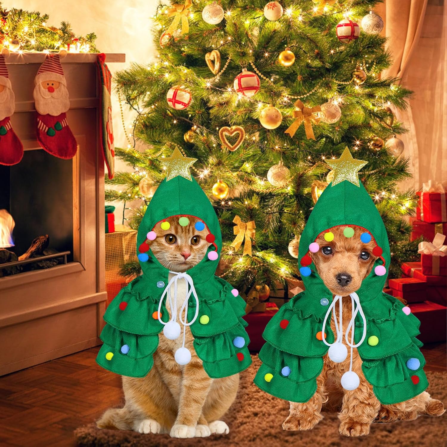 KFX-5179965 Festive Cat Christmas Costume with Tree Design and Star Ornament for Cats and Kittens