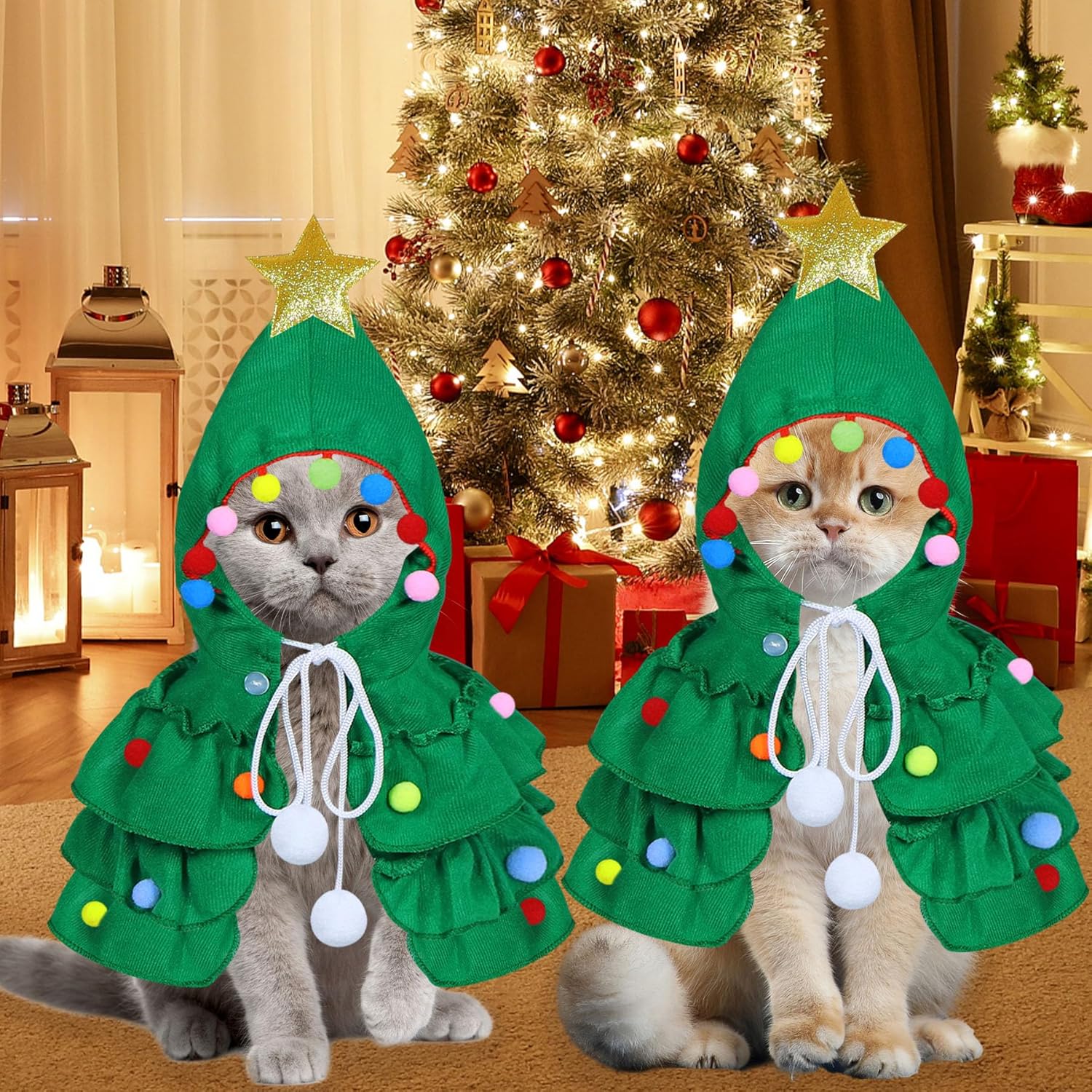 KFX-5179965 Festive Cat Christmas Costume with Tree Design and Star Ornament for Cats and Kittens