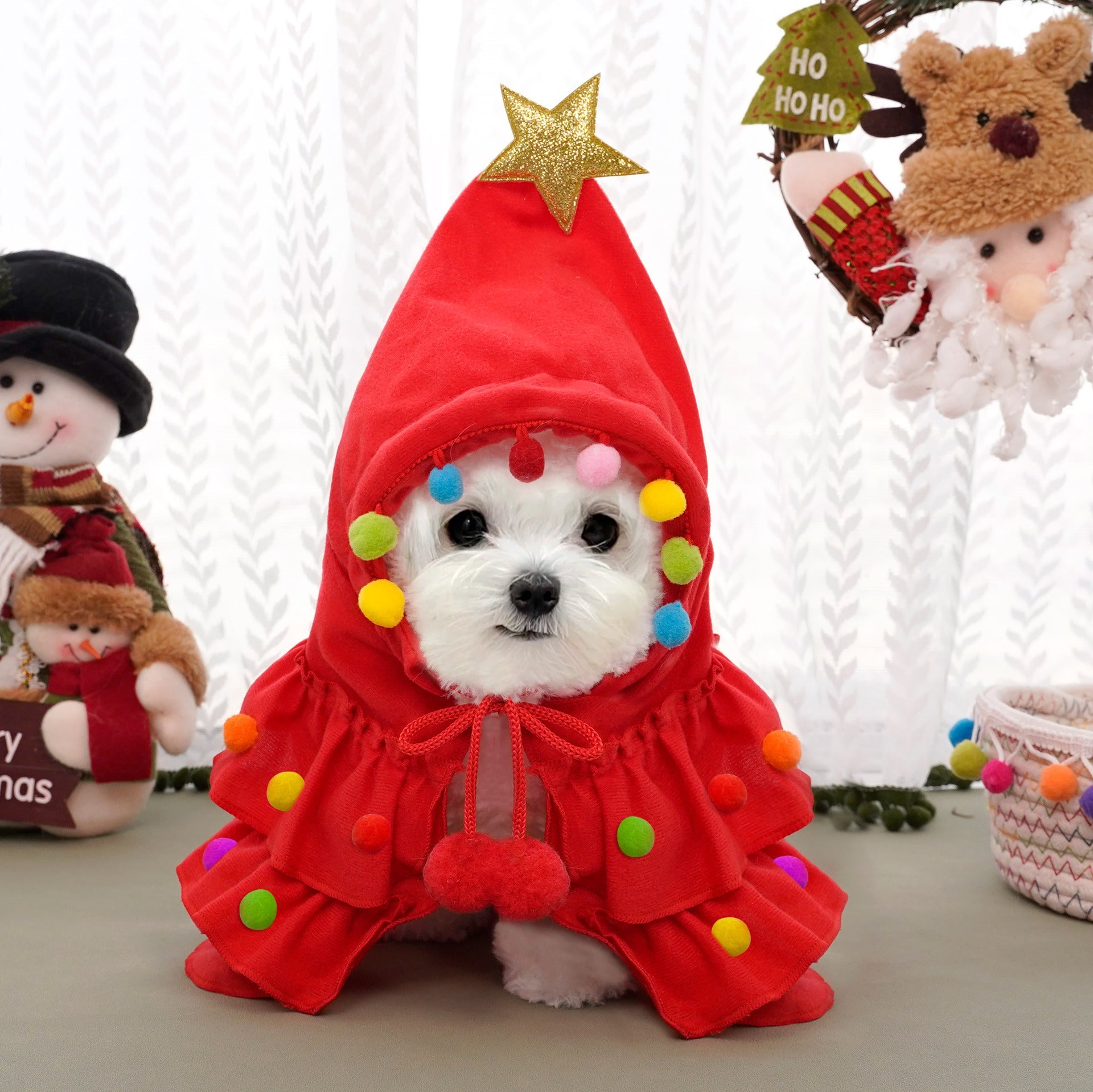 KFX-5179965 Festive Cat Christmas Costume with Tree Design and Star Ornament for Cats and Kittens