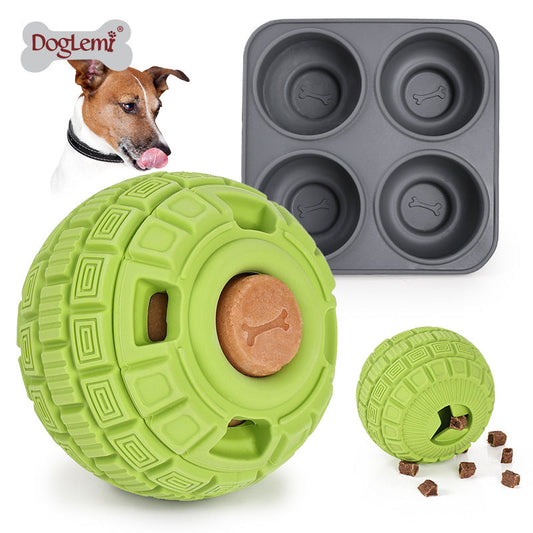 KFX-5180989 Natural Rubber Food Dropping Ball for Pets - 14x10x10cm, Green/Orange