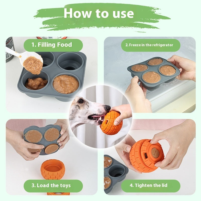 KFX-5180989 Natural Rubber Food Dropping Ball for Pets - 14x10x10cm, Green/Orange