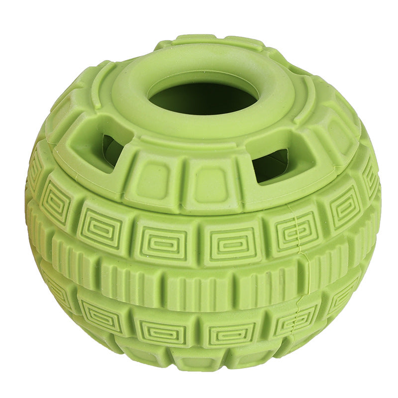 KFX-5180989 Natural Rubber Food Dropping Ball for Pets - 14x10x10cm, Green/Orange