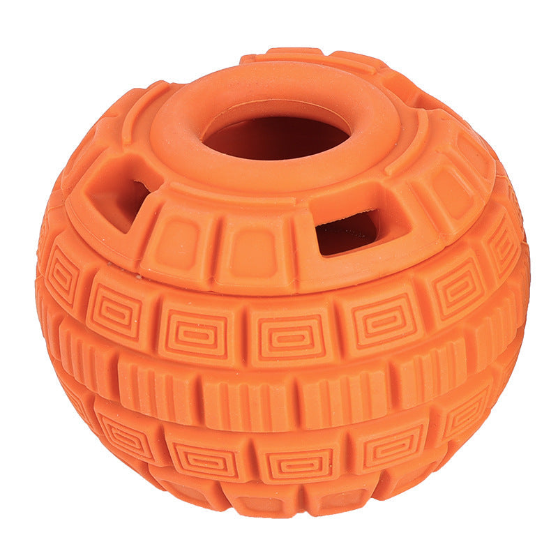 KFX-5180989 Natural Rubber Food Dropping Ball for Pets - 14x10x10cm, Green/Orange