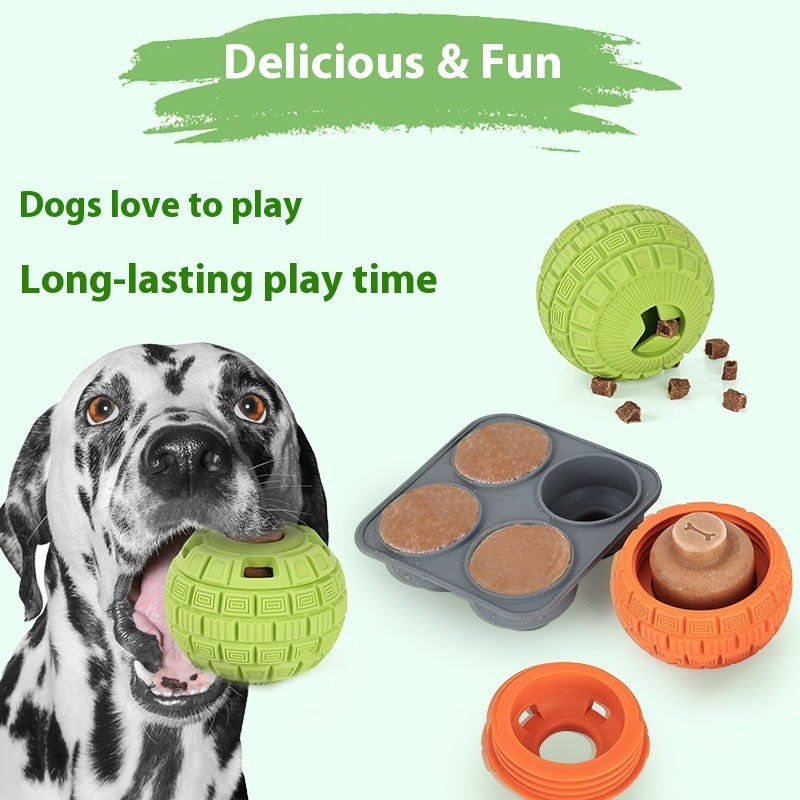 KFX-5180989 Natural Rubber Food Dropping Ball for Pets - 14x10x10cm, Green/Orange