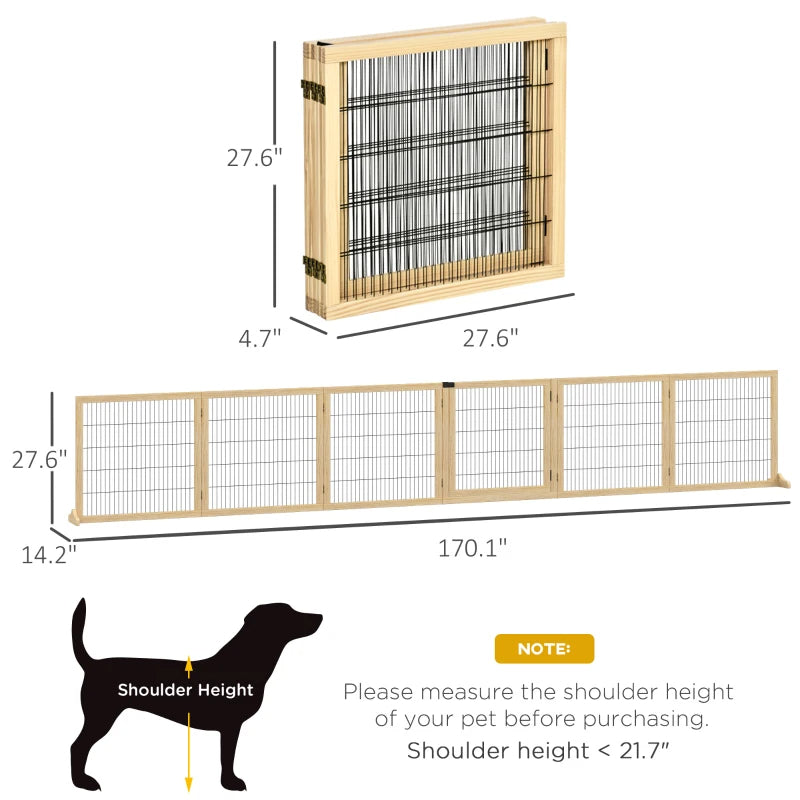 KFX-5182013 Foldable Wooden Pet Gate for Small to Medium Dogs - 6-Panel Safety Barrier with Support Feet