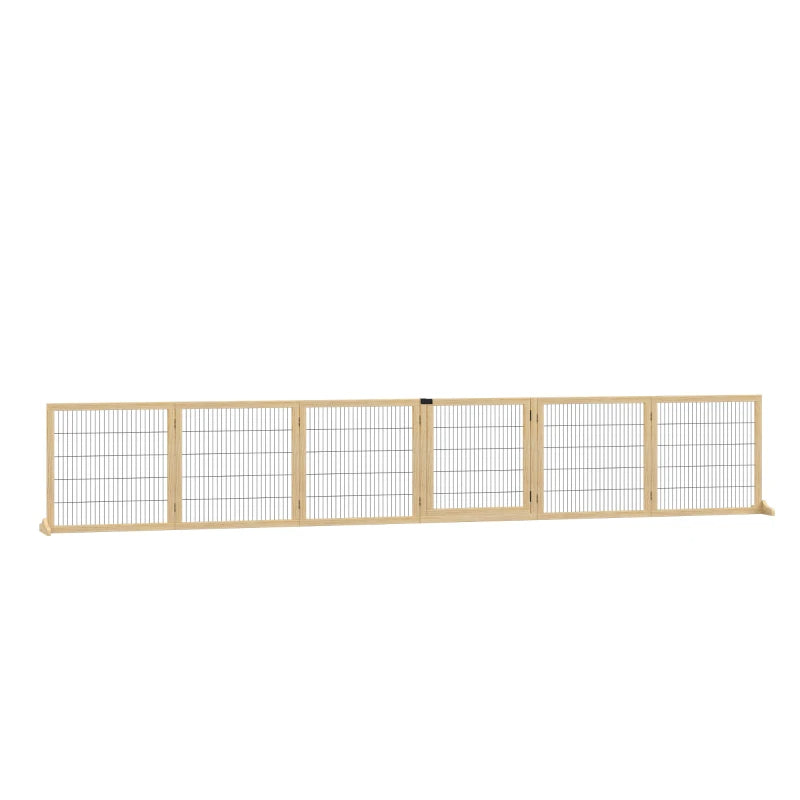 KFX-5182013 Foldable Wooden Pet Gate for Small to Medium Dogs - 6-Panel Safety Barrier with Support Feet