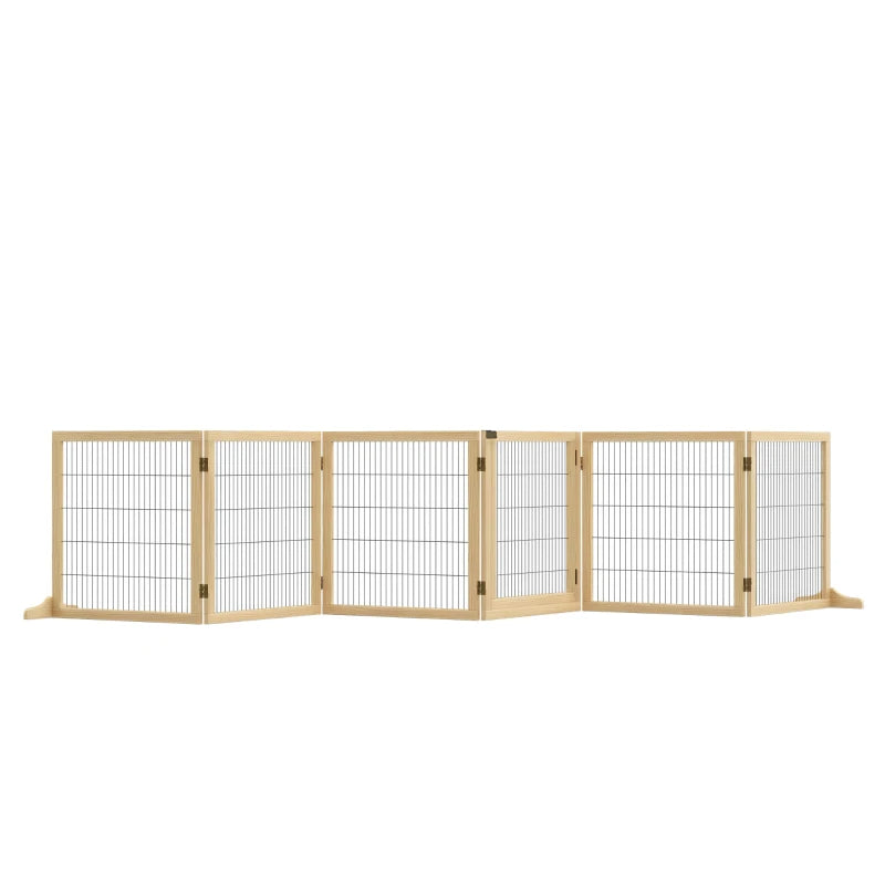 KFX-5182013 Foldable Wooden Pet Gate for Small to Medium Dogs - 6-Panel Safety Barrier with Support Feet
