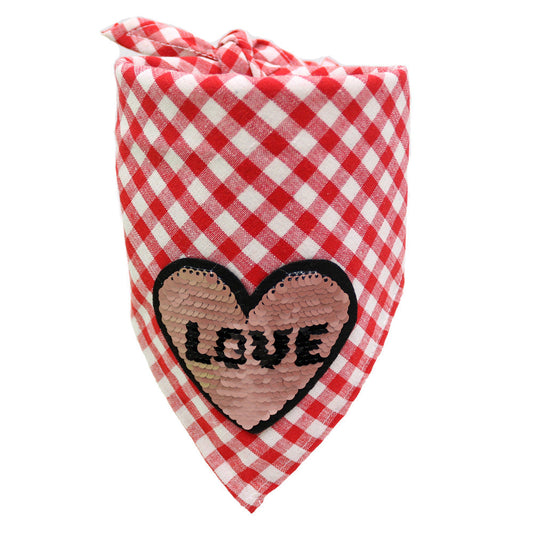 KFX-5185725 Valentine's Day Triangle Towel for Dogs – Stylish LOVE Design, Soft Cloth Material, Perfect for All Seasons
