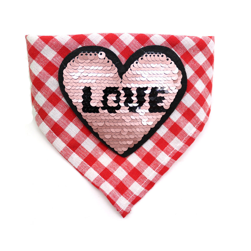 KFX-5185725 Valentine's Day Triangle Towel for Dogs – Stylish LOVE Design, Soft Cloth Material, Perfect for All Seasons
