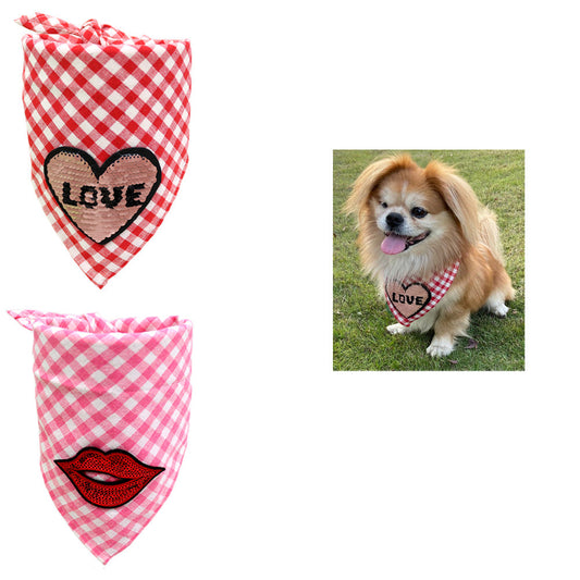 KFX-5185725 Valentine's Day Triangle Towel for Dogs – Stylish LOVE Design, Soft Cloth Material, Perfect for All Seasons