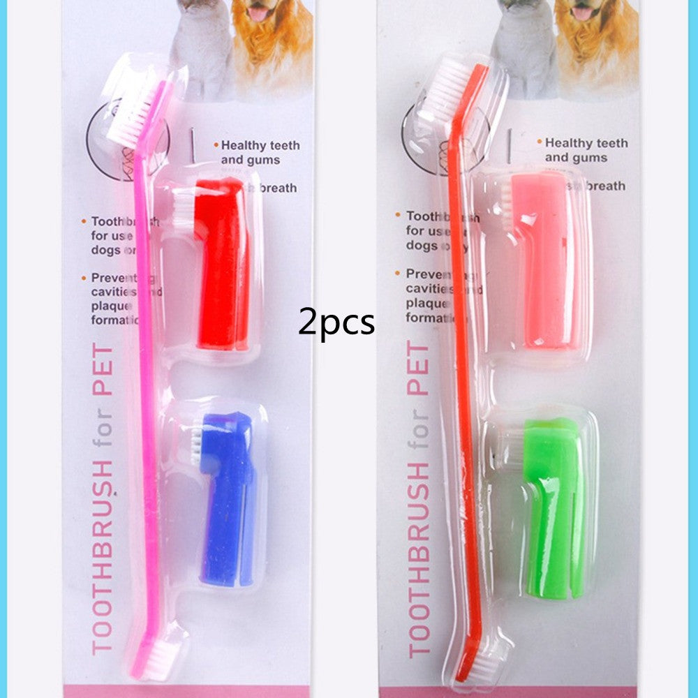 KFX-5185981 Double Head and Finger Toothbrush Set for Dogs and Cats - Soft, Durable Dental Care Tools