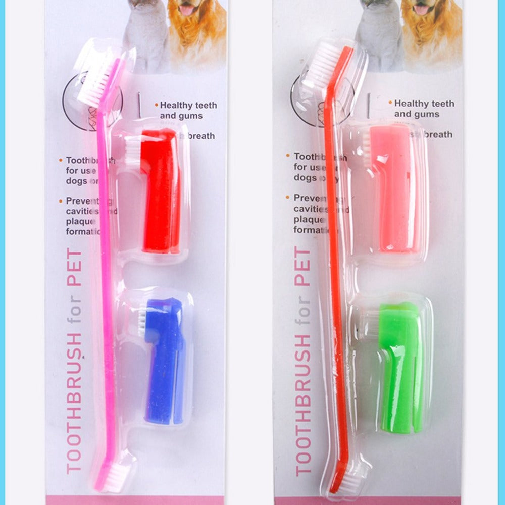 KFX-5185981 Double Head and Finger Toothbrush Set for Dogs and Cats - Soft, Durable Dental Care Tools