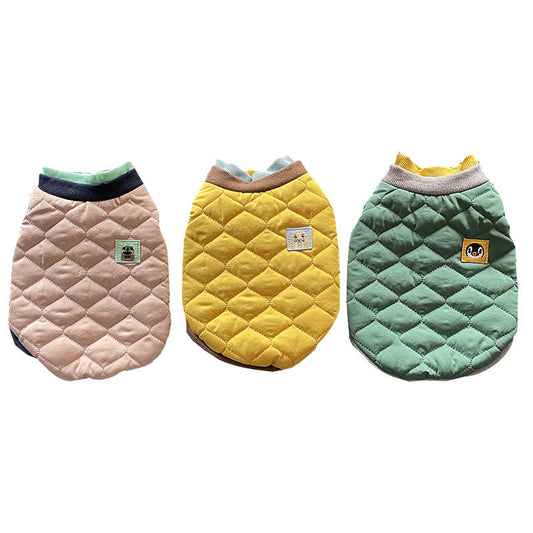KFX-5186493 Cozy Autumn & Winter Double Collar Waistcoat for Pets in Pink, Green & Yellow