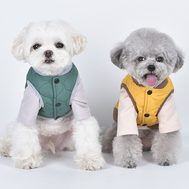 KFX-5186493 Cozy Autumn & Winter Double Collar Waistcoat for Pets in Pink, Green & Yellow