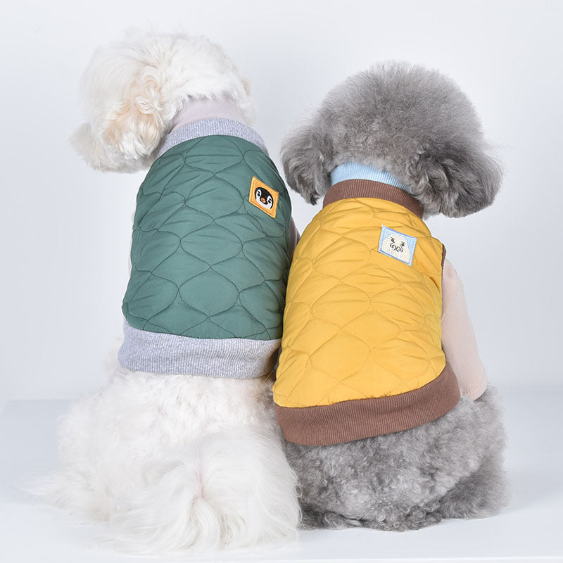 KFX-5186493 Cozy Autumn & Winter Double Collar Waistcoat for Pets in Pink, Green & Yellow