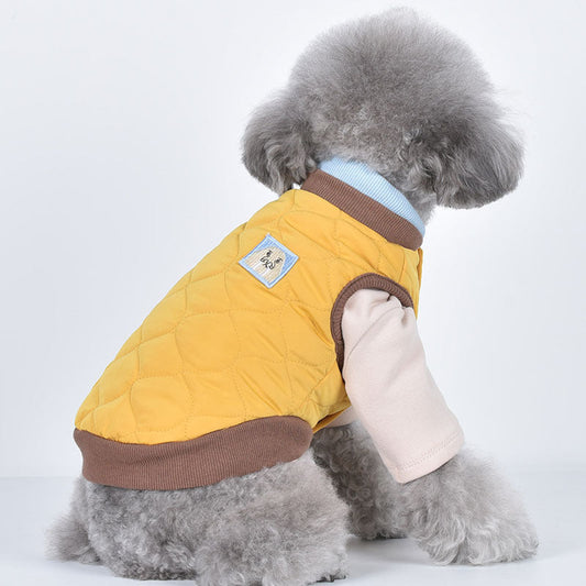 KFX-5186493 Cozy Autumn & Winter Double Collar Waistcoat for Pets in Pink, Green & Yellow