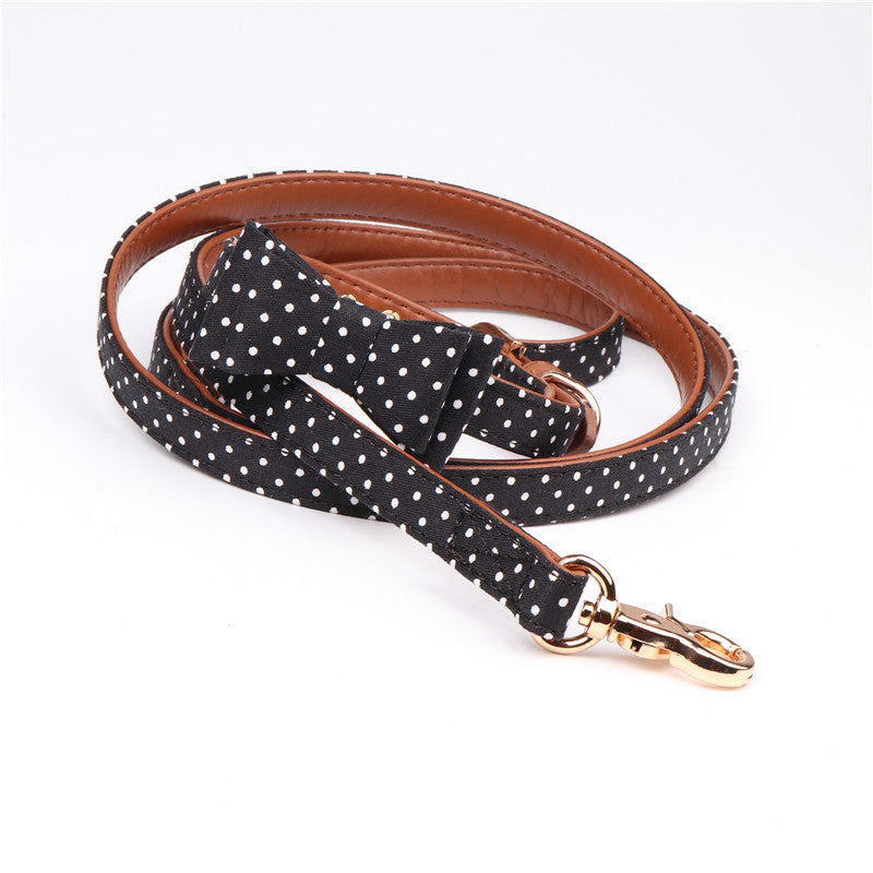 KFX-5187901 Polka Dot Triangle Scarf Collar and Leash Set for Dogs in Black, White, Red, Yellow