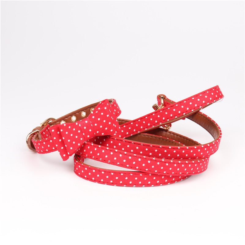 KFX-5187901 Polka Dot Triangle Scarf Collar and Leash Set for Dogs in Black, White, Red, Yellow