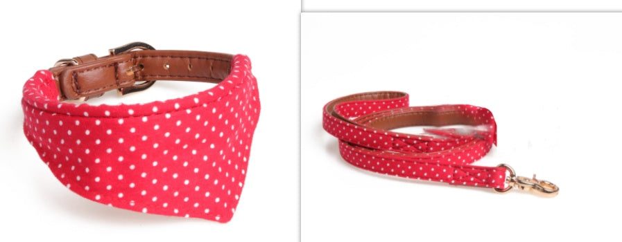 KFX-5187901 Polka Dot Triangle Scarf Collar and Leash Set for Dogs in Black, White, Red, Yellow