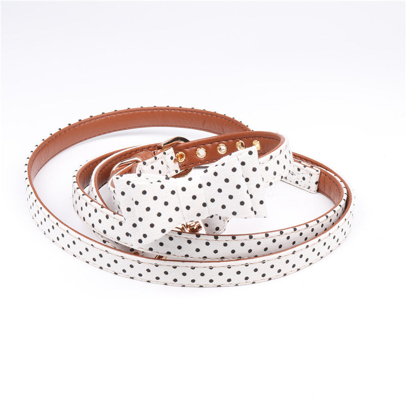 KFX-5187901 Polka Dot Triangle Scarf Collar and Leash Set for Dogs in Black, White, Red, Yellow