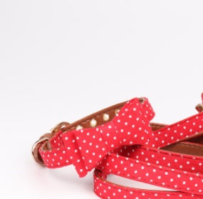 KFX-5187901 Polka Dot Triangle Scarf Collar and Leash Set for Dogs in Black, White, Red, Yellow