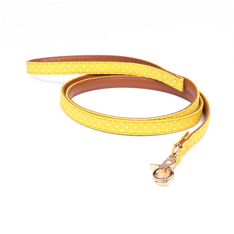 KFX-5187901 Polka Dot Triangle Scarf Collar and Leash Set for Dogs in Black, White, Red, Yellow