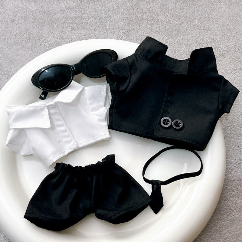 KFX-5188285 Stylish Black Suit Set with Oval Sunglasses and Ankle Boots for Dolls