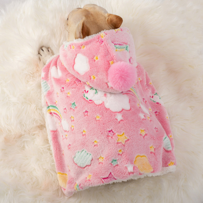 KFX-5188669 Luminous Pet Cloak Nightgown for Dogs - Warm Coral Fleece for Autumn & Winter